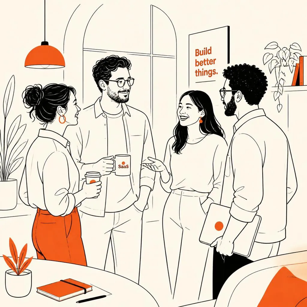 Operators in conversation at a small gathering